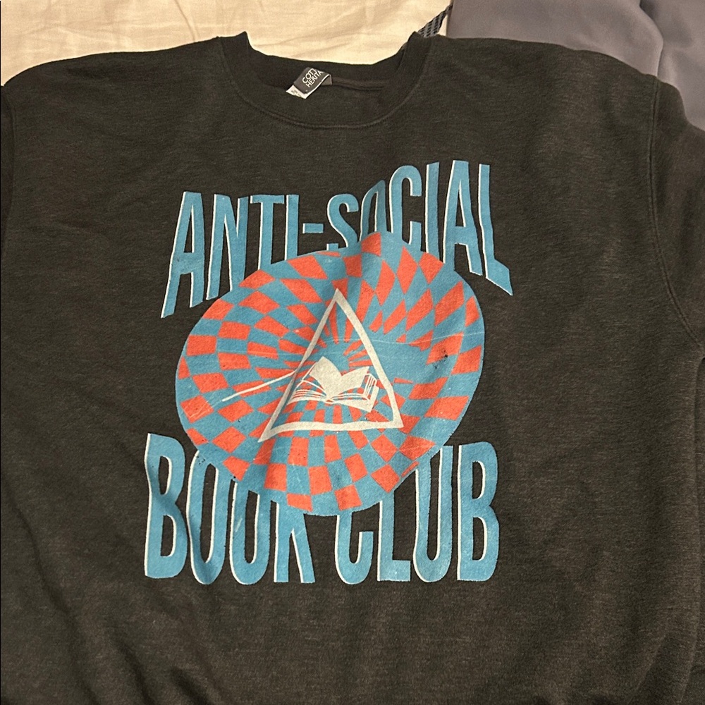 Anti-Social Book Club Graphic Sweatshirt - Black with Blue & Orange Print